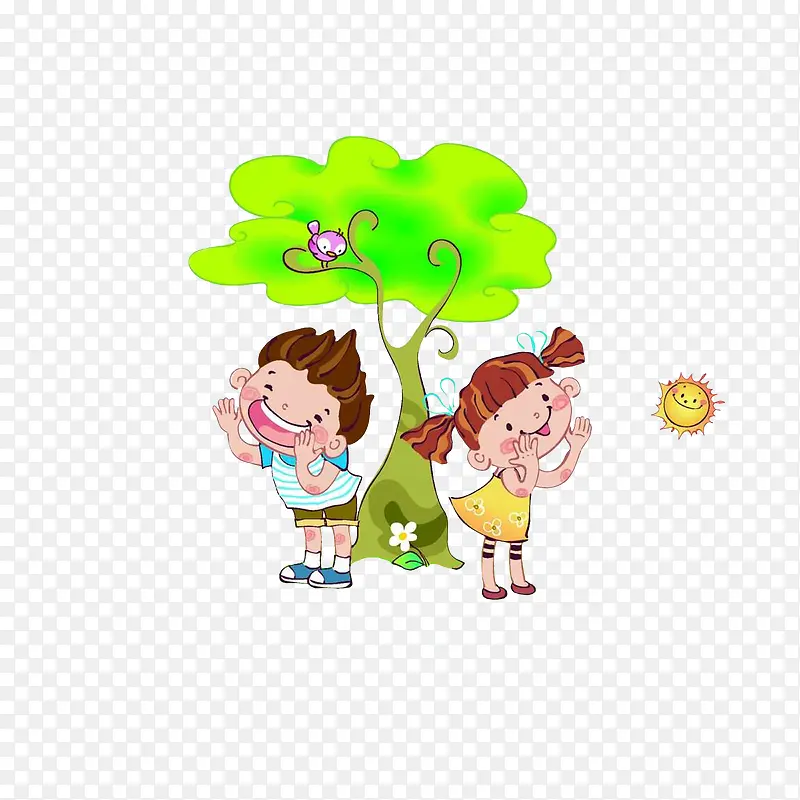 在树下玩耍的孩子们PNG图片素材下载_图片编号7958203-PNG素材网