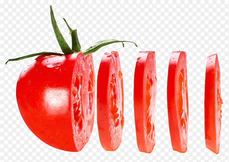 切片红色绿叶番茄