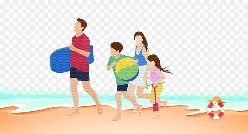 卡通手绘夏日家人海边度假免抠图