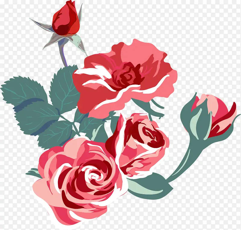 红色手绘玫瑰花