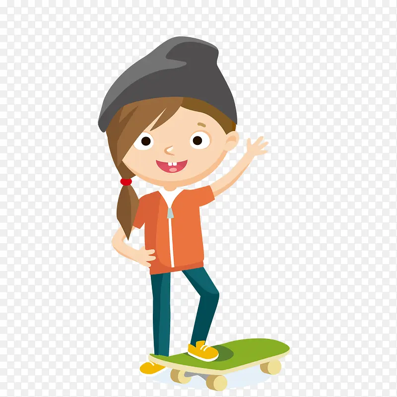 卡通玩滑板的女孩人物设计