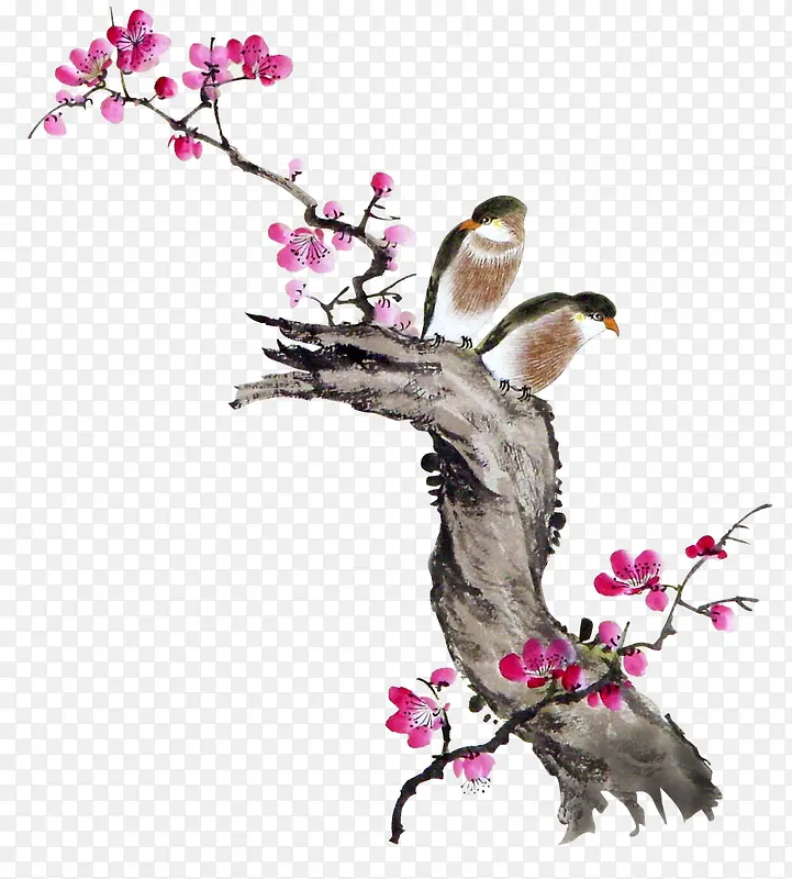 手绘花朵和鸟