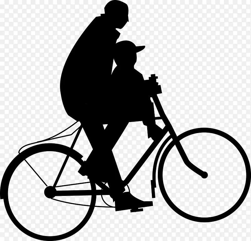 父与子相亲相爱骑自行车黑色剪影