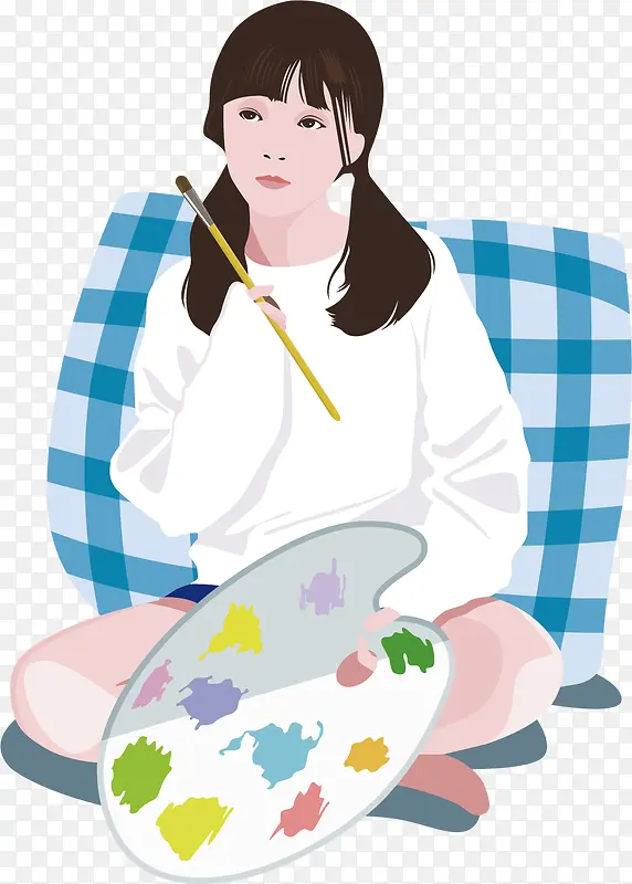 矢量图画画的女孩PNG图片素材下载_图片编号7970956-PNG素材网
