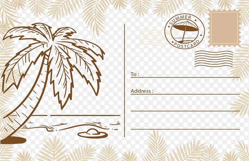 复古夏天椰子树明信片