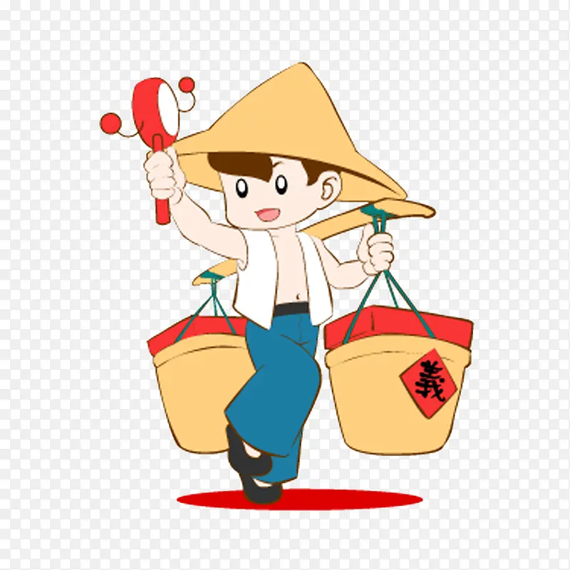 手绘卡通挑扁担叫卖的人PNG图片素材下载_图片编号7973064-PNG素材网