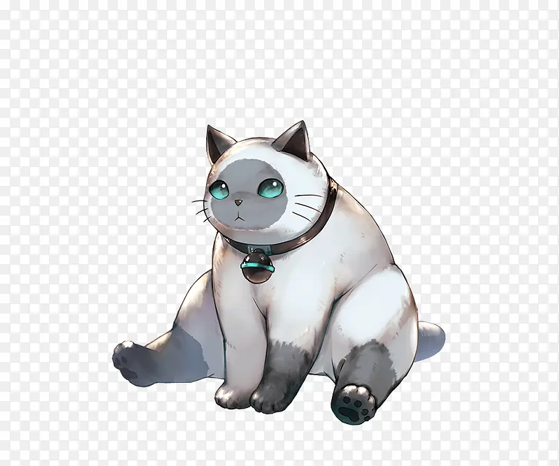 白色手绘绿色宝石眼睛猫咪