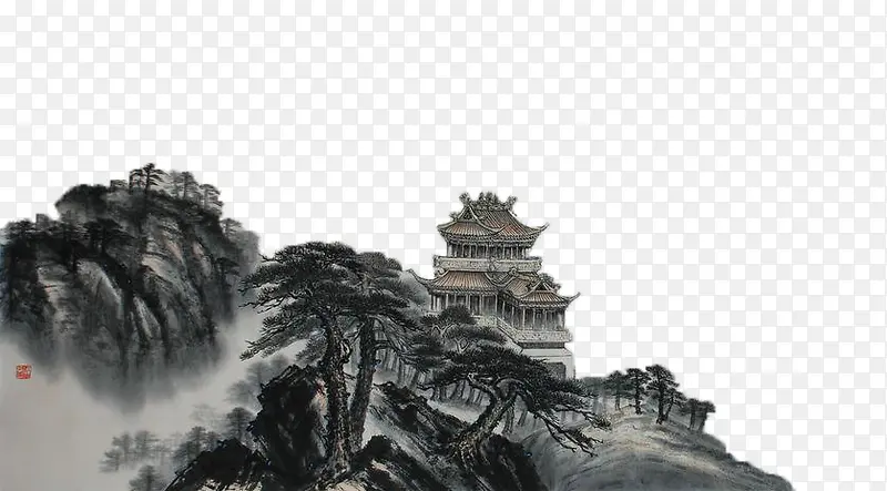 中国国画黄鹤楼远景