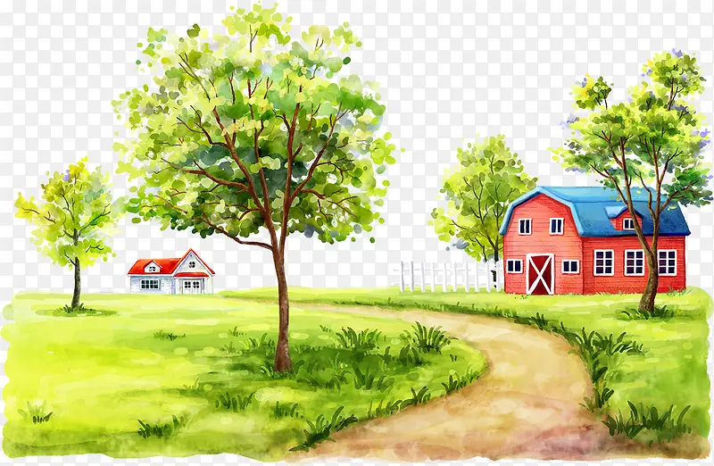 卡通小树和房屋