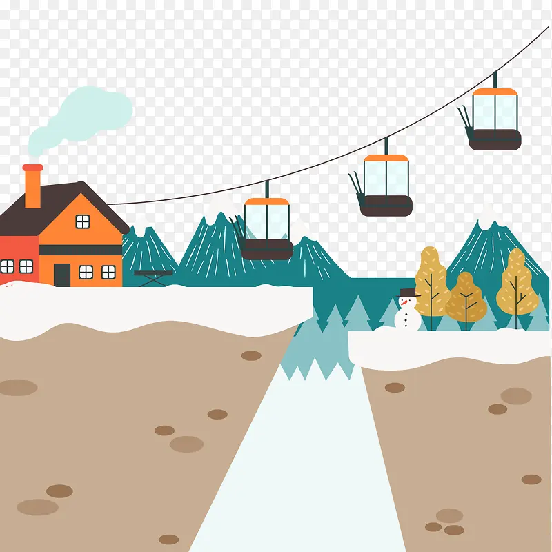 彩绘冬季滑雪场矢量图