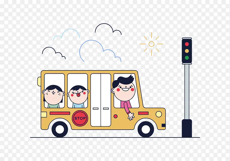去学校路上等红绿灯的校车