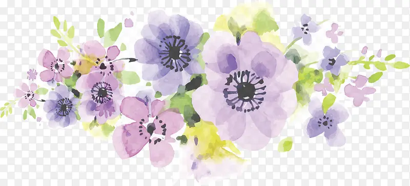 手绘水彩紫色浪漫花卉