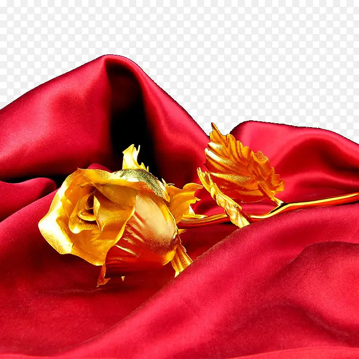 红色绸布上的金箔玫瑰PNG