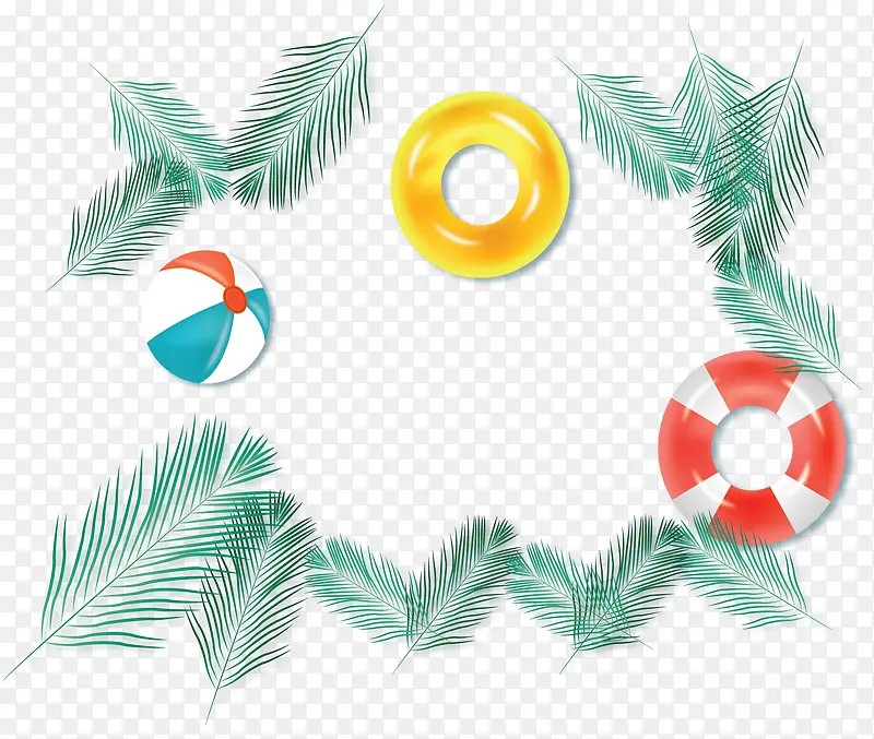 夏天树叶海边泳圈