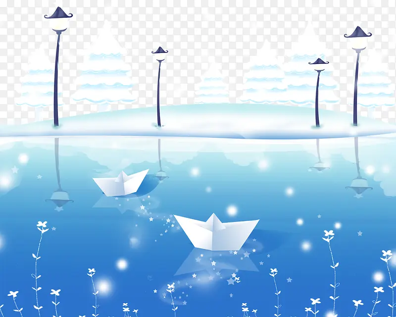 蓝色雪天湖景