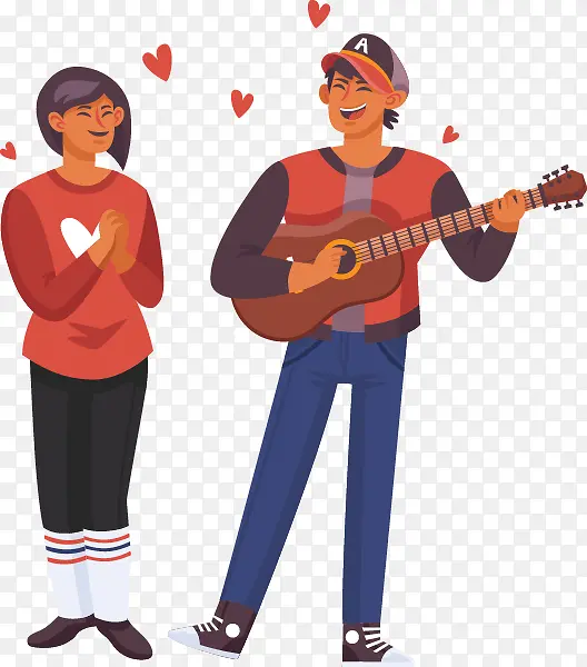 手绘人物插图相爱的情侣弹吉他唱