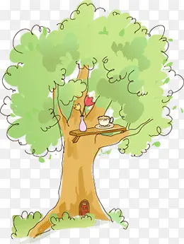 创意手绘卡通手绘绿色的大树造型