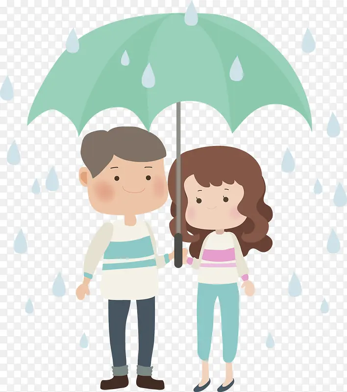 矢量图雨伞下的卡通情侣