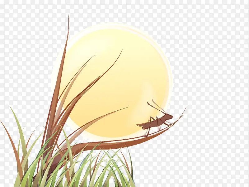 草丛月亮蚂蚱卡通矢量素材