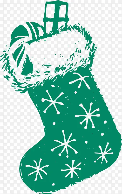 圣诞节手绘绿色圣诞袜