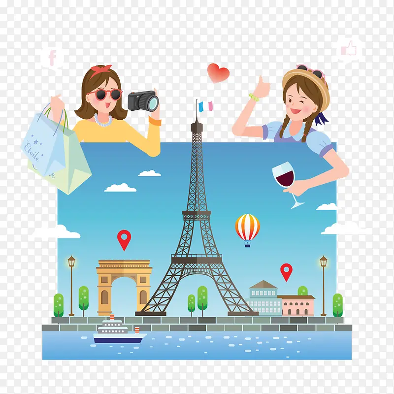 女士国外旅游插画