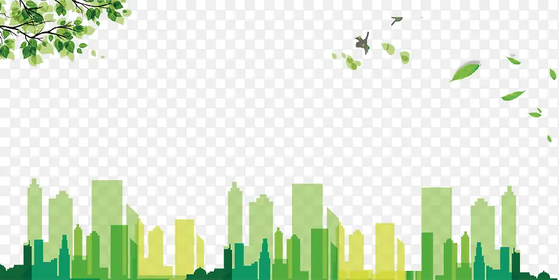 绿色清新城市环保海报插画