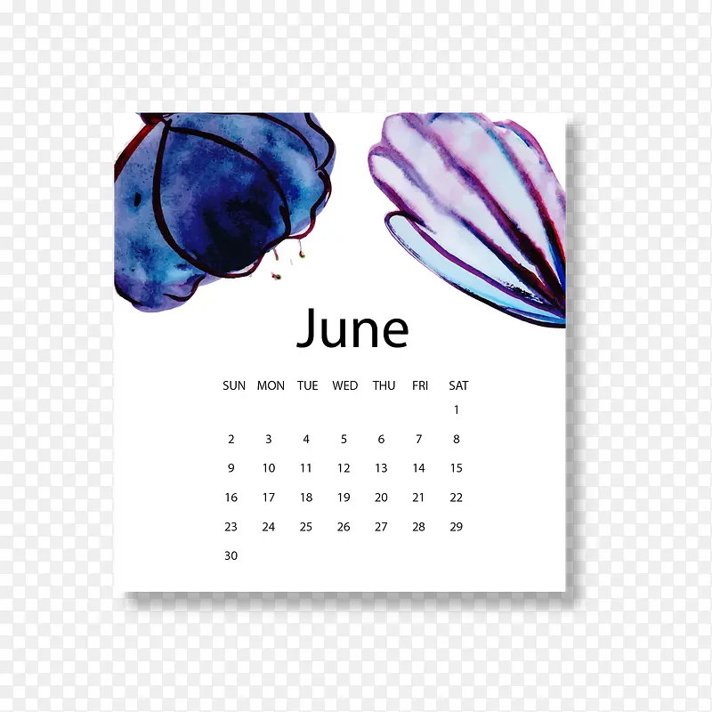蓝白色2019年6月花朵日历