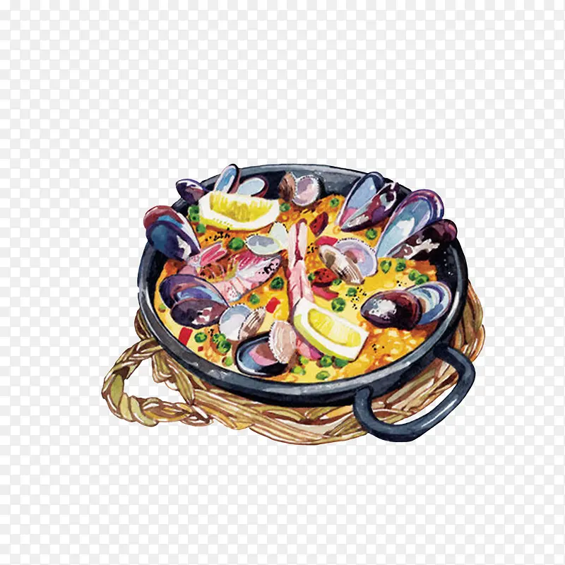 彩绘美味海鲜饭素材