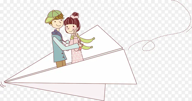 乘坐纸飞机飞翔的情侣