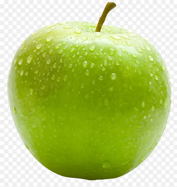 带水珠的绿色青苹果
