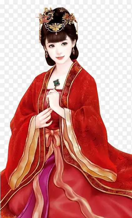红裙高贵典雅古风手绘女子