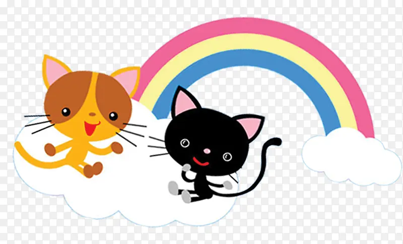 唯美精美卡通可爱手绘小猫彩虹云