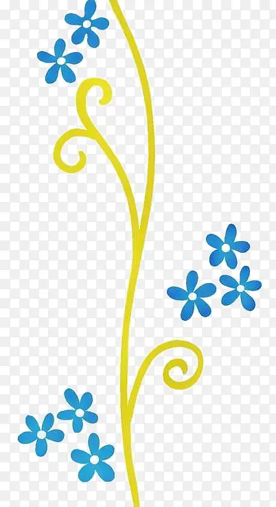 蓝色五瓣花与黄色藤蔓