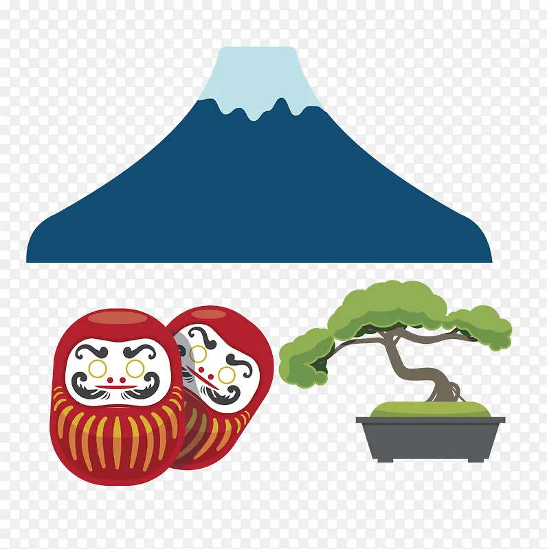 富士山与日式娃娃的组合