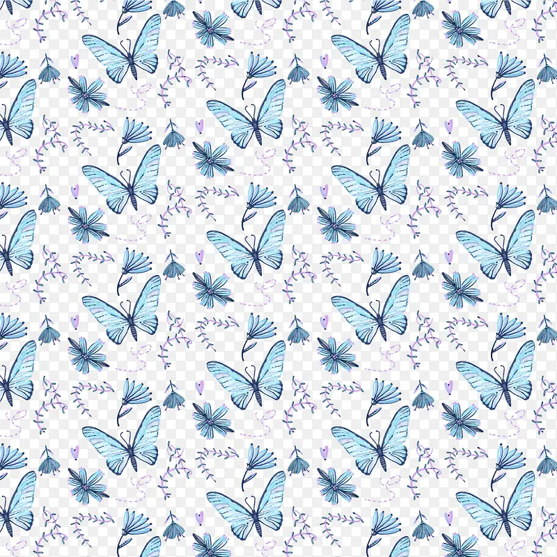蓝色蝴蝶和花卉矢量图