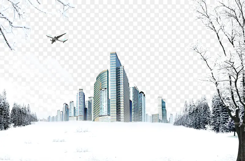 雪中的高楼大厦