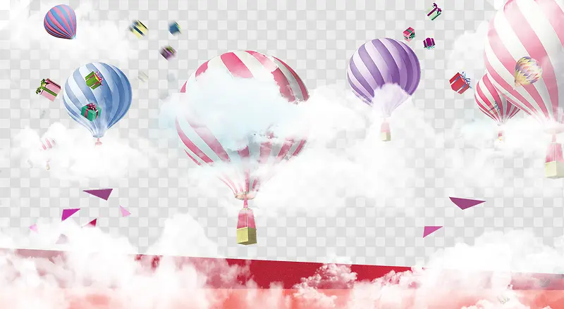 热气球色块云双十一海报背景