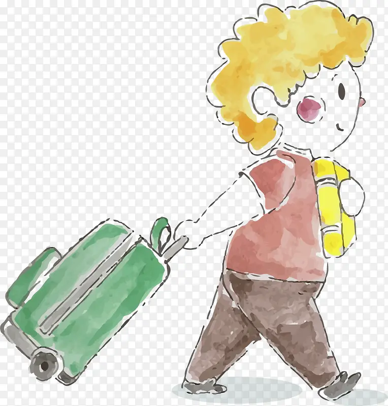 开学季拉着行李箱的小男孩