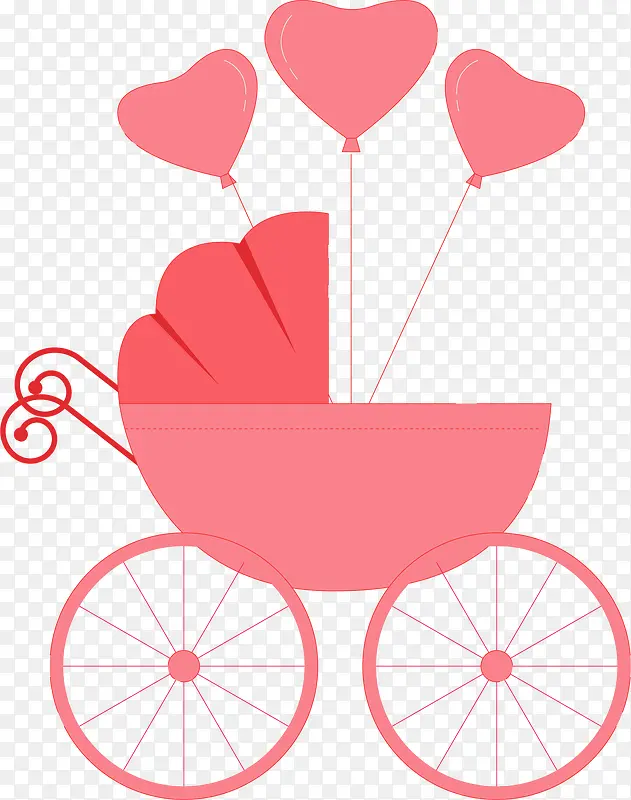 粉红爱心气球婴儿车