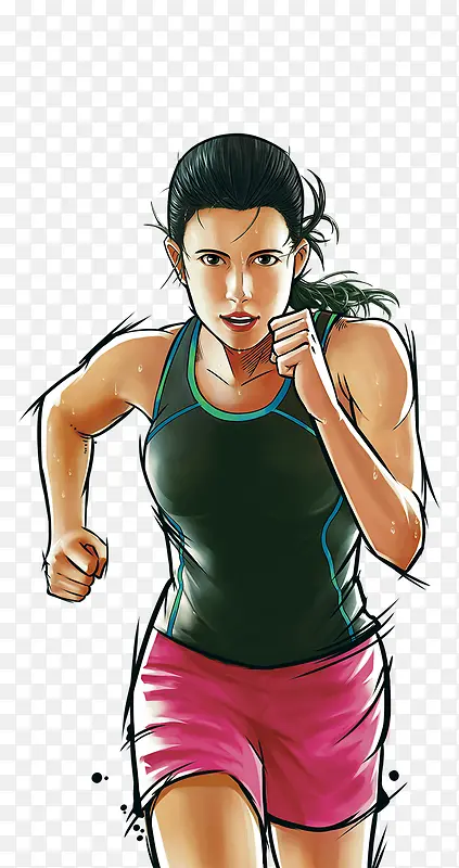 手绘人物插图奔跑跑步的女孩插画