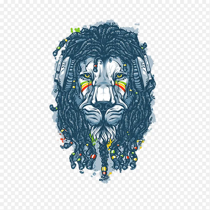 蓝色狮子头吓人的骷髅头涂鸦装饰