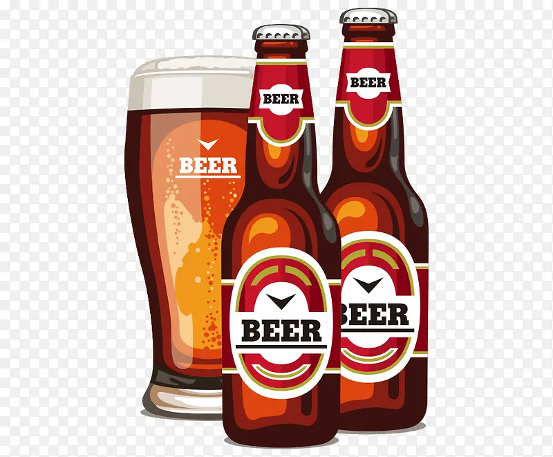 褐红色的杯装和瓶装啤酒