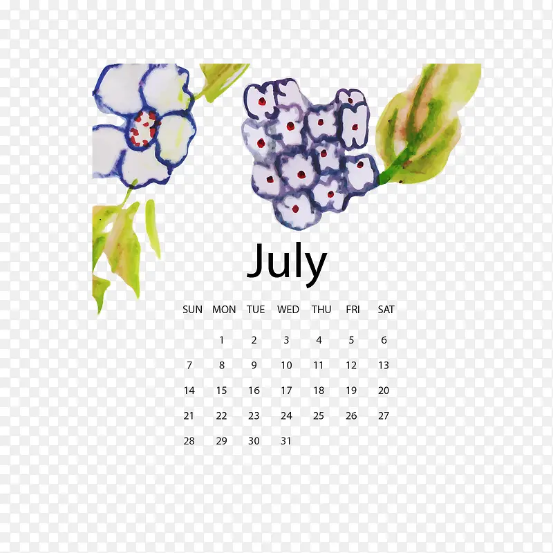 2019水彩植物7月年历