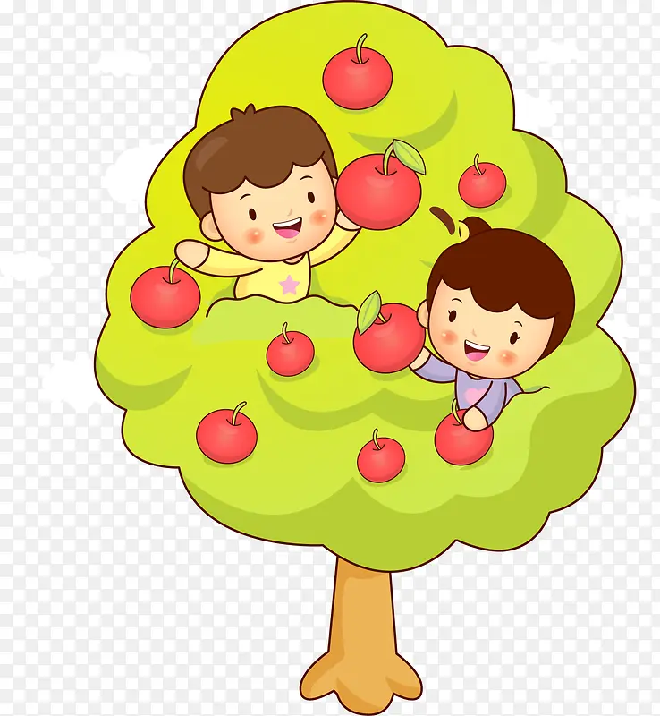 苹果树上的儿童插画