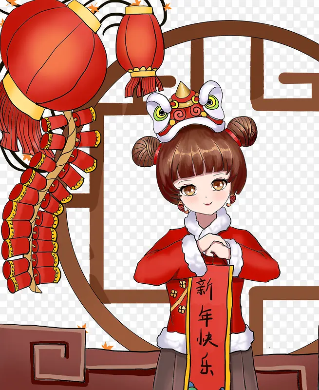 新春拜年装饰手绘插画素材