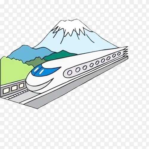 富士山附近行驶的高铁彩色手绘