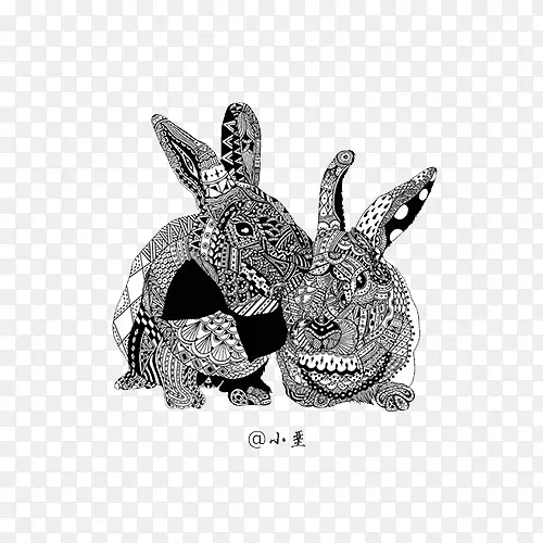 兔子黑白装饰画