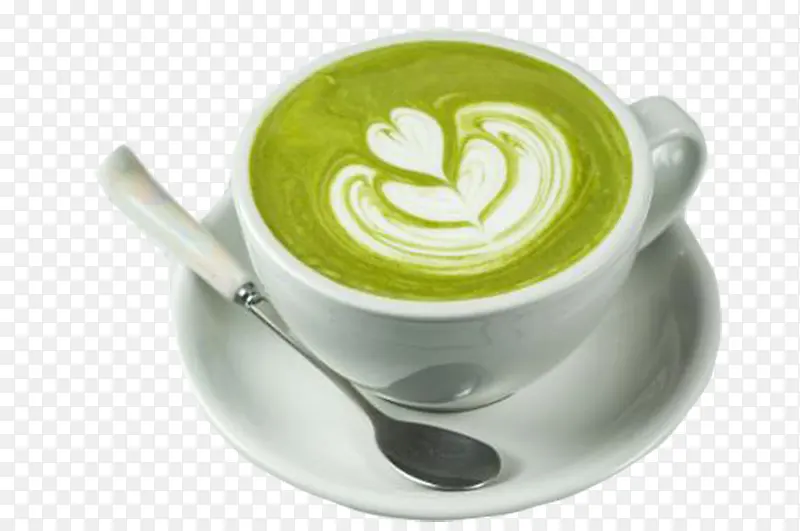 绿色爱心抹茶白色茶杯