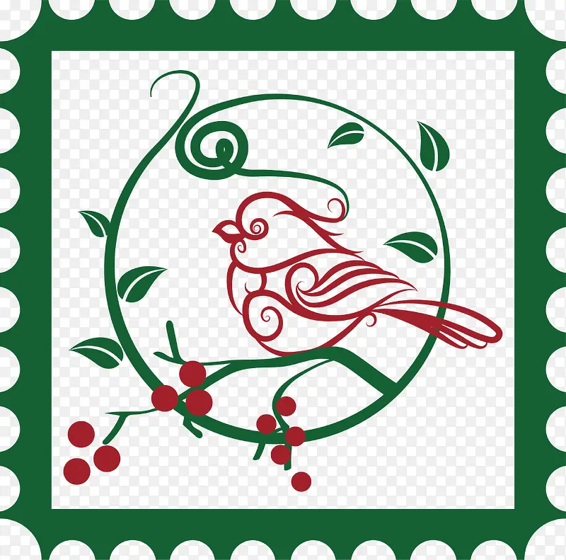 绿色花藤圣诞邮票