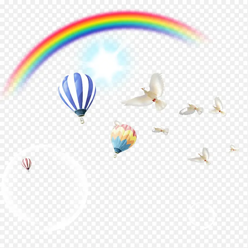 热气球白鸽彩虹